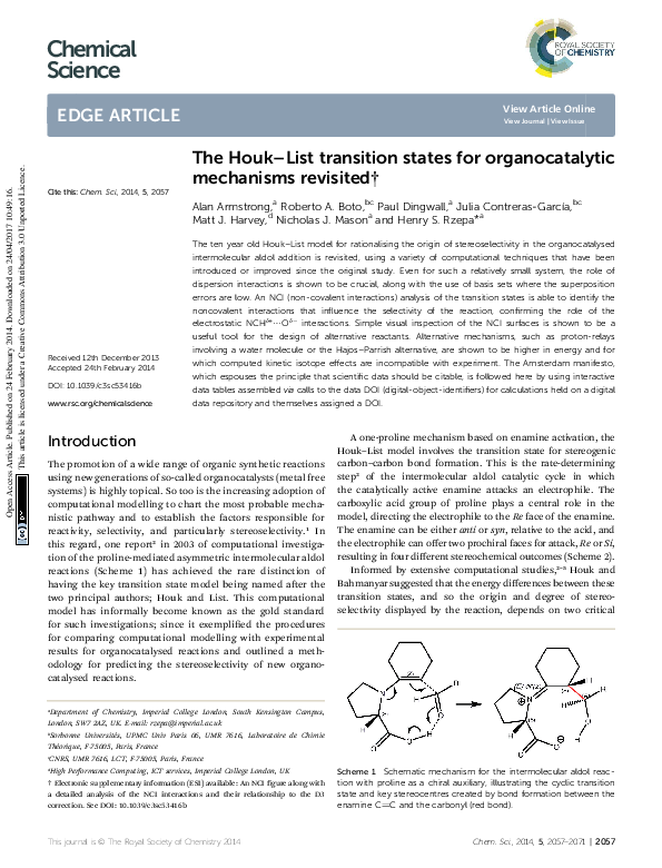 (PDF) The Houk–List transition states for organocatalytic mechanisms ...