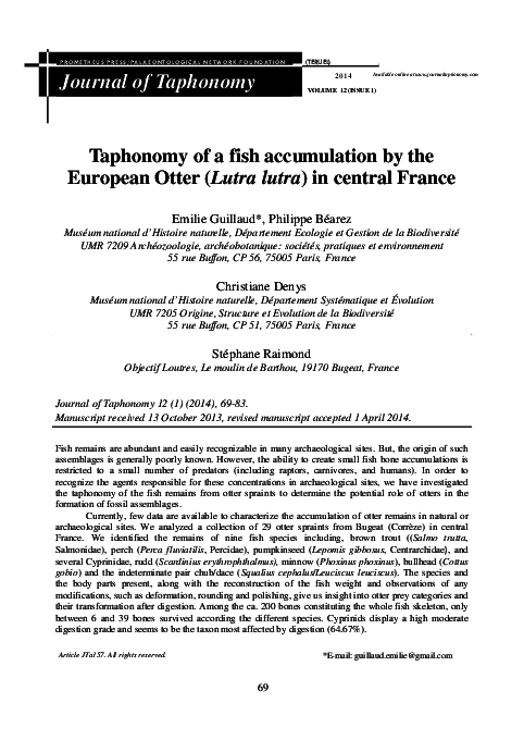 (PDF) Taphonomy of a fish accumulation by the European Otter (Lutra ...
