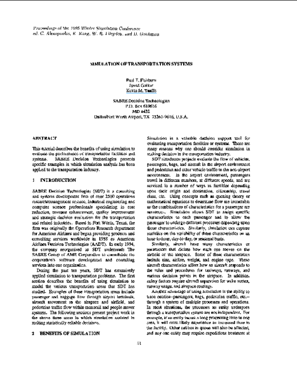 (PDF) Simulation of transportation systems