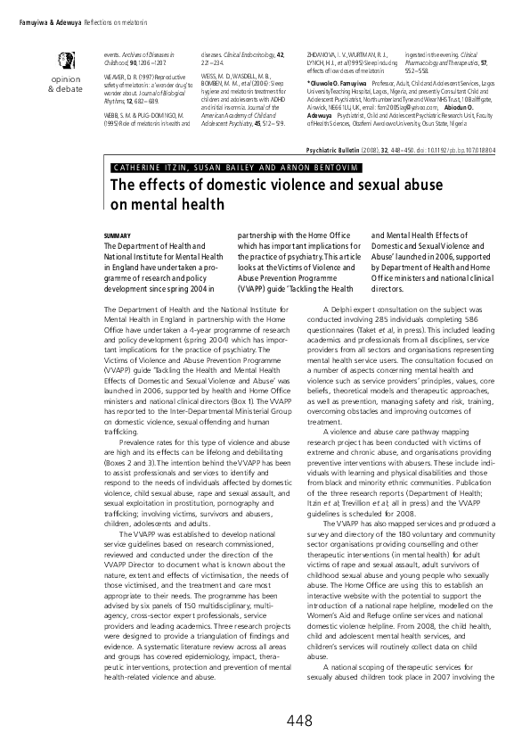 (PDF) The effects of domestic violence and sexual abuse on mental health