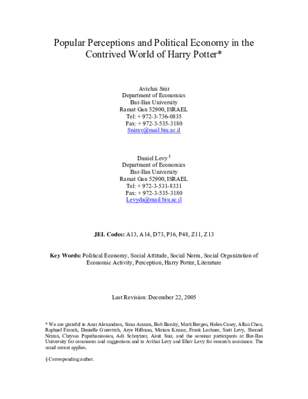 (PDF) Popular Perceptions and Political Economy in the Contrived World ...