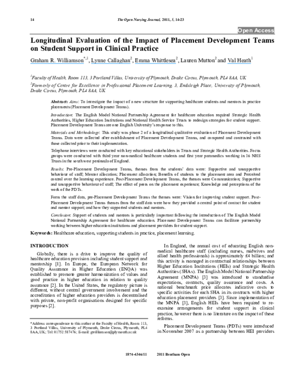 (PDF) Longitudinal Evaluation of the Impact of Placement Development ...