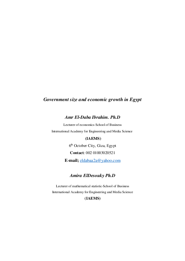 (PDF) Government size and economic growth in Egypt