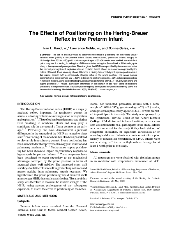 (PDF) The effects of positioning on the HeringBreuer reflex in the