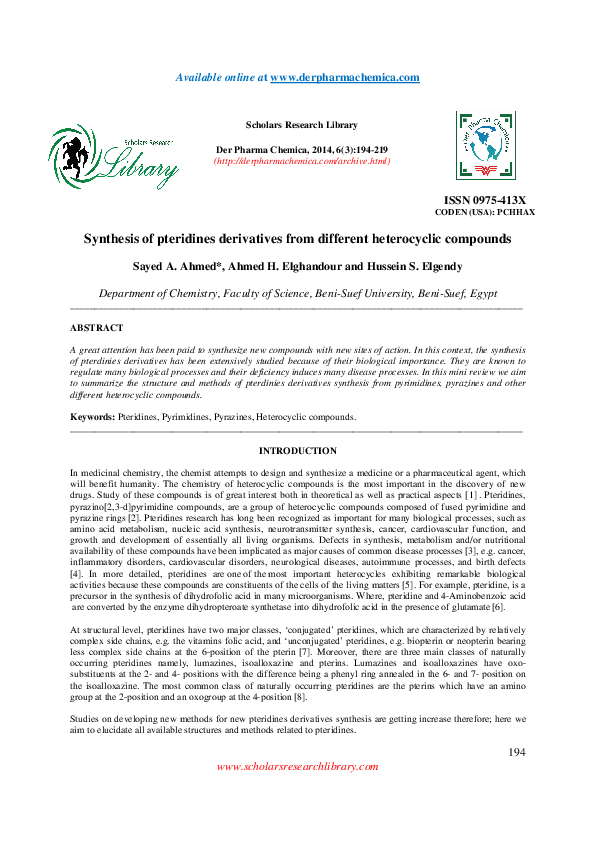 PDF) Synthesis of pteridines derivatives from different
