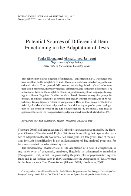 (PDF) Potential Sources of Differential Item Functioning in the ...