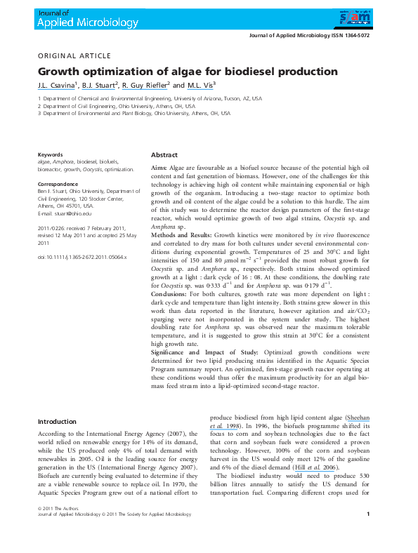 (PDF) Growth optimization of algae for biodiesel production