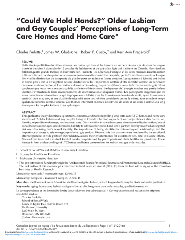 (PDF) Could We Hold Hands? " Older Lesbian and Gay Couples' Perceptions ...