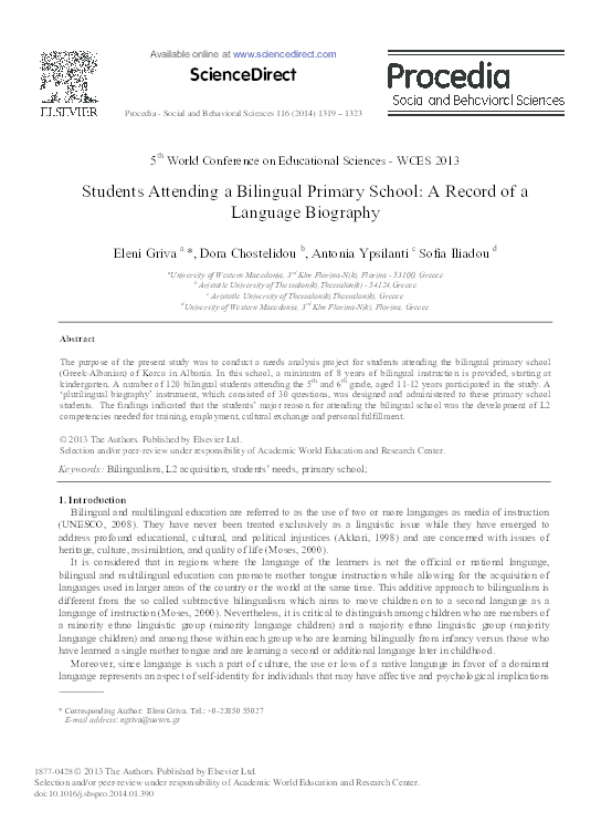 (PDF) Students Attending a Bilingual Primary School: A Record of a ...