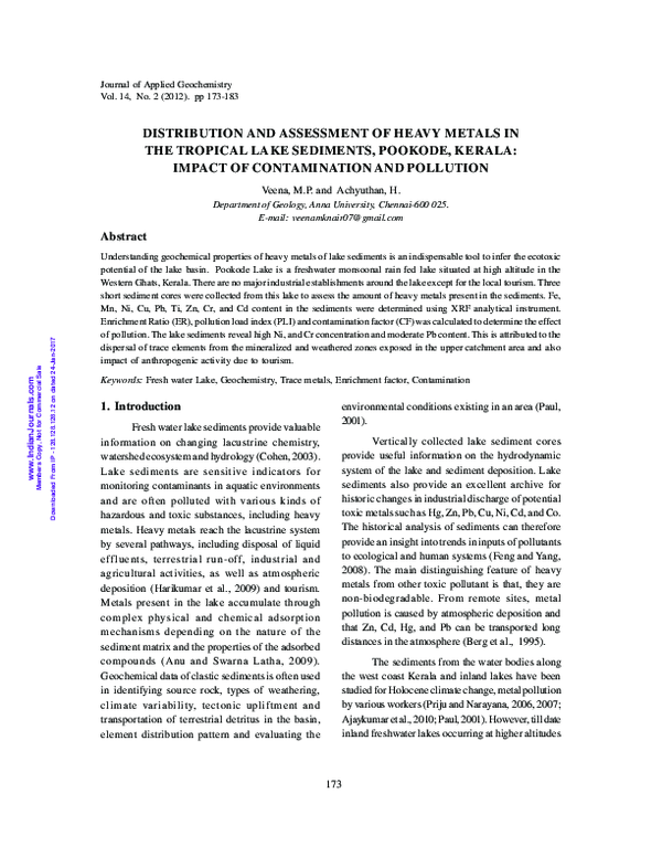 (PDF) DISTRIBUTION AND ASSESSMENT OF HEAVY METALS IN THE TROPICAL LAKE ...
