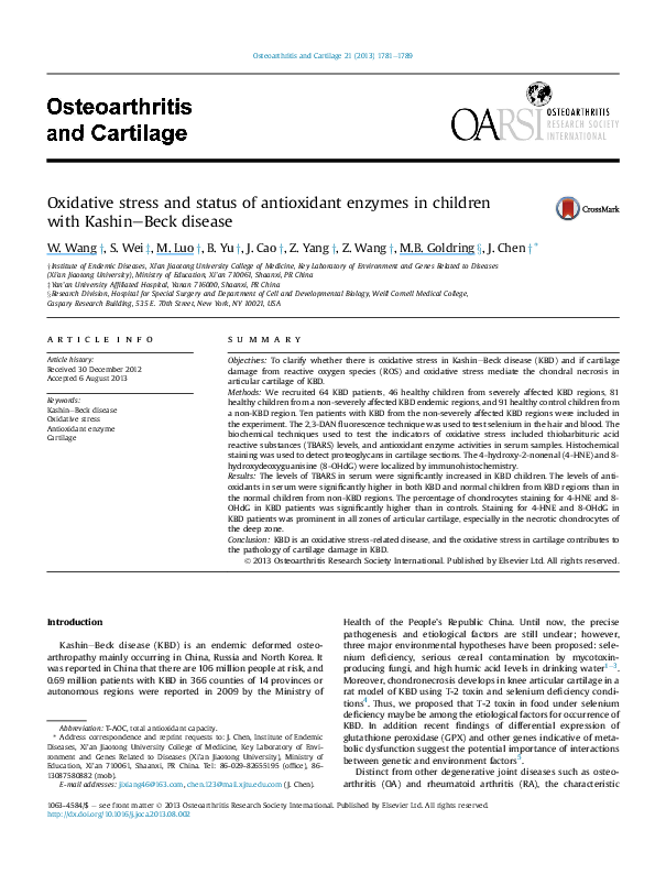 (PDF) Oxidative stress and status of antioxidant enzymes in children ...