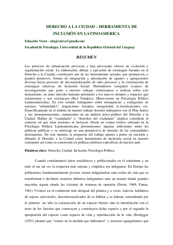 (PDF) DERECHO A LA CIUDAD – HERRAMIENTA DE INCLUSIÓN EN LATINOAMERICA