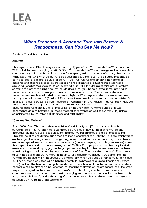 (PDF) When Presence & Absence Turn Into Pattern & Randomness: Can You ...
