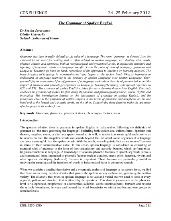 (PDF) The Grammar of Spoken English