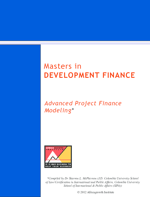 (PDF) Masters in DEVELOPMENT FINANCE Advanced Project Finance Modeling