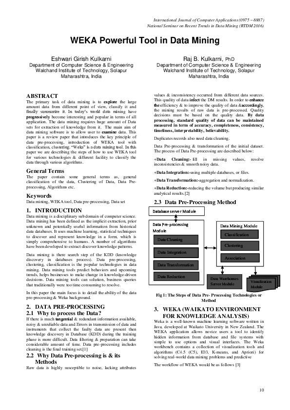 (PDF) WEKA Powerful Tool in Data Mining General Terms