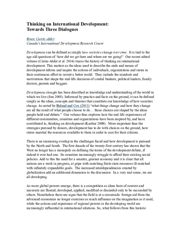 (PDF) Thinking on International Development: Towards Three Dialogues