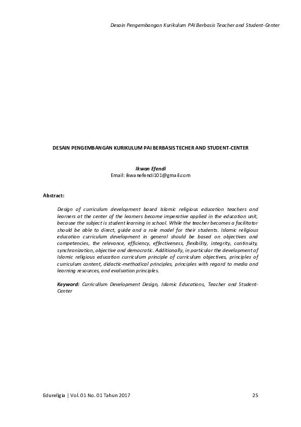 Pdf Desain Pengembangan Kurikulum Pai Berbasis Teacher And Student Center