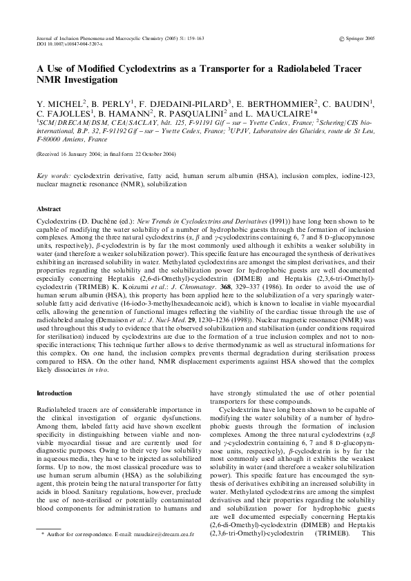 (PDF) A Use of Modified Cyclodextrins as a Transporter for a