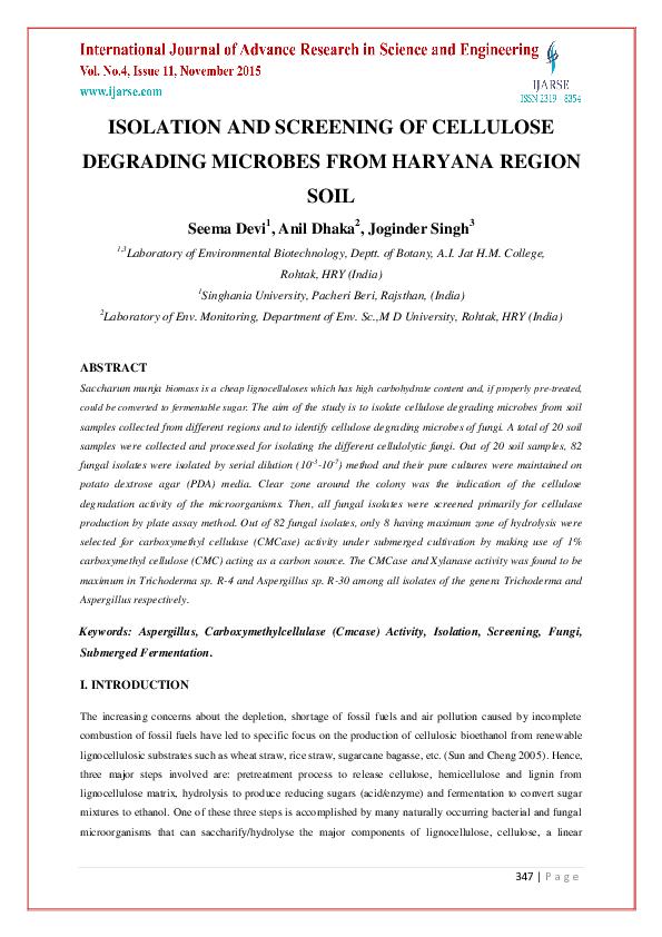 (PDF) ISOLATION AND SCREENING OF CELLULOSE DEGRADING MICROBES FROM ...