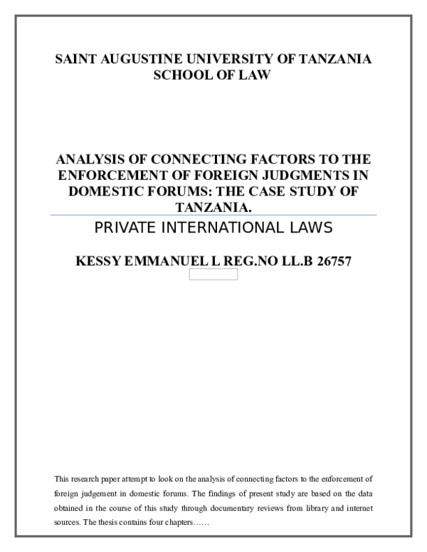 (DOC) SAINT AUGUSTINE UNIVERSITY OF TANZANIA SCHOOL OF LAW ANALYSIS OF