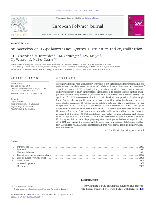 (PDF) An overview on 12-polyurethane: Synthesis, structure and ...