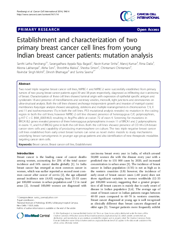 (PDF) Establishment and characterization of two primary breast cancer ...