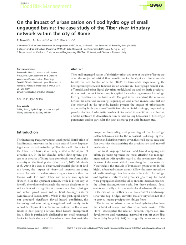 (PDF) On the impact of urbanization on flood hydrology of small ...