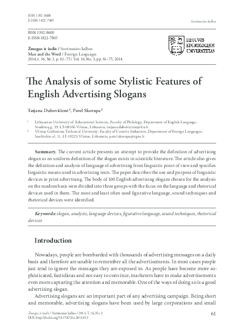  PDF The Analysis Of Some Stylistic Features Of English Advertising 