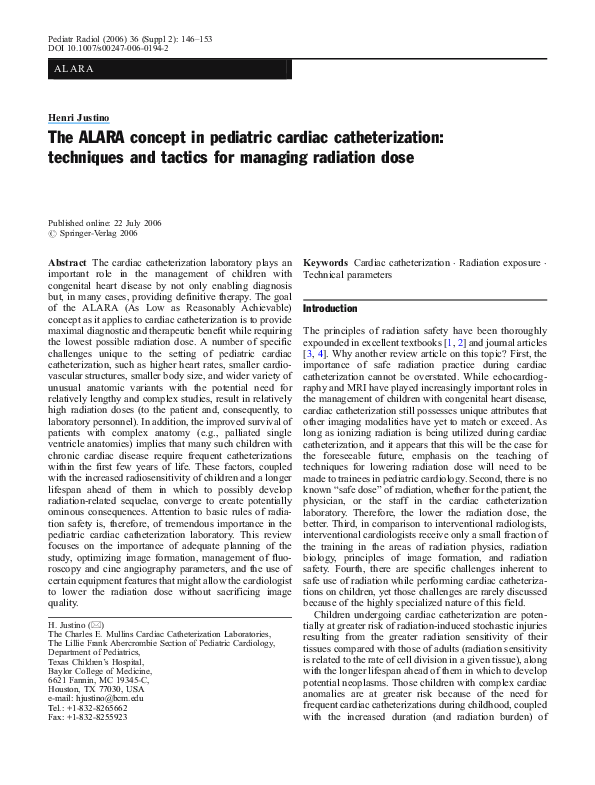 (PDF) The ALARA concept in pediatric cardiac catheterization