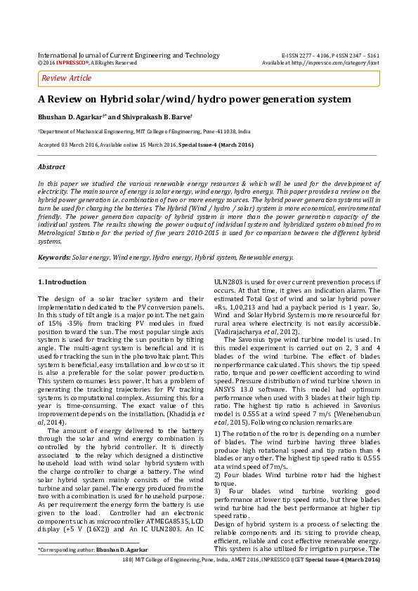 (PDF) A Review on Hybrid solar / wind / hydro power generation system Shivprakash B Barve