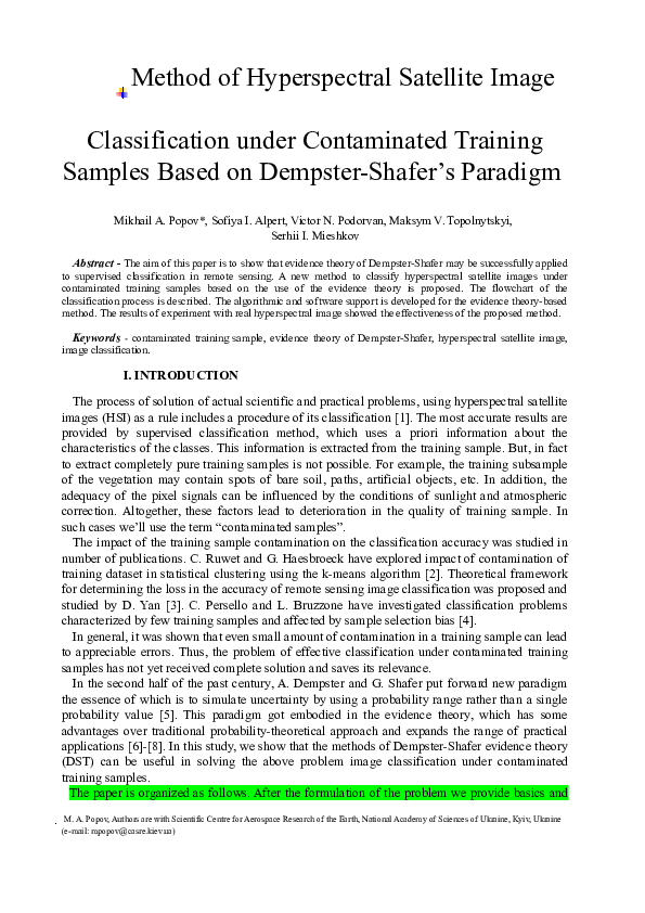 (DOC) Method of Hyperspectral Satellite Image Classification under ...