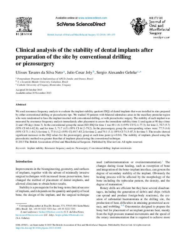 (PDF) Clinical analysis of the stability of dental implants after ...