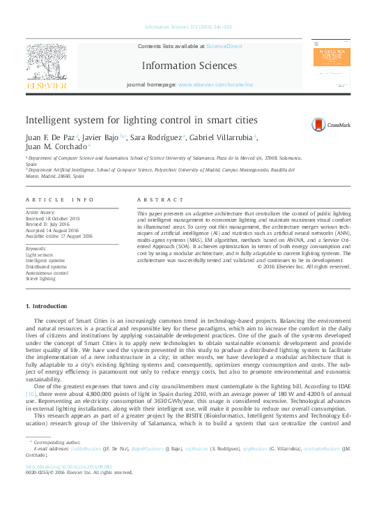 (PDF) Intelligent system for lighting control in smart cities