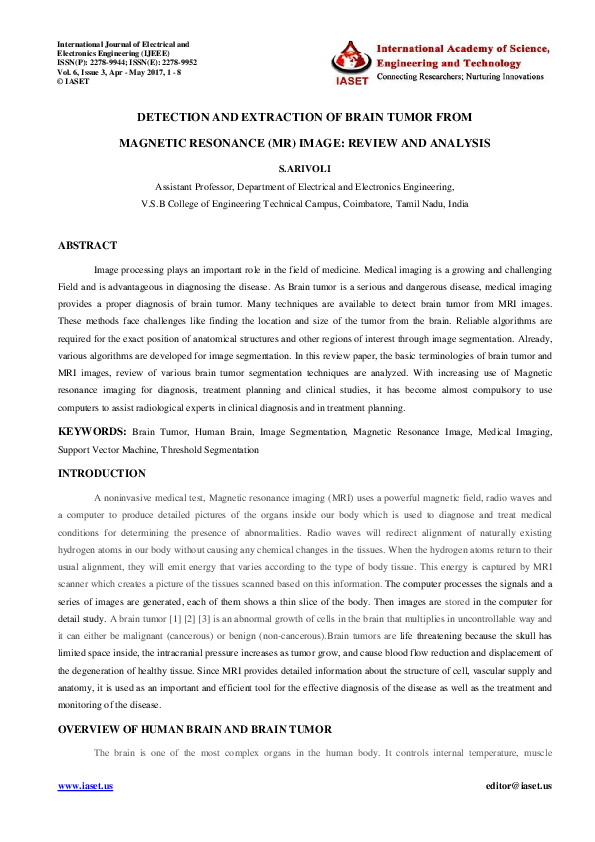 (PDF) DETECTION AND EXTRACTION OF BRAIN TUMOR FROM MAGNETIC RESONANCE ...