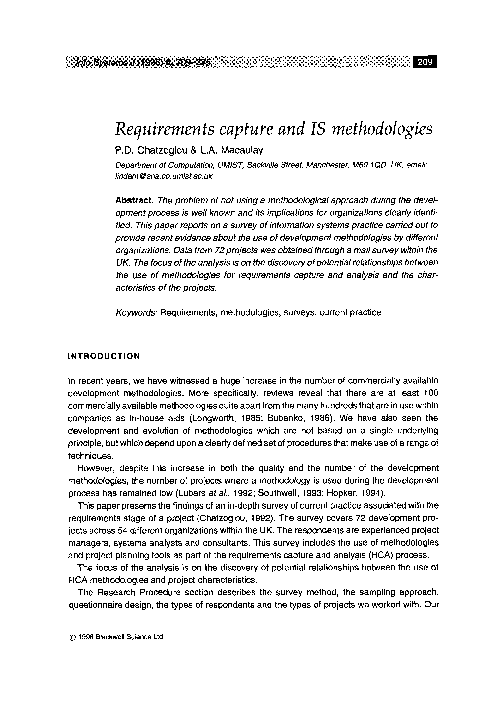 (PDF) Requirements capture and IS methodologies