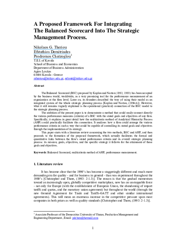 (PDF) A proposed framework for integrating the balanced scorecard into ...