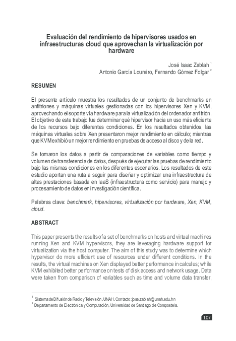 (PDF) Performance Evaluation of hypervisors used in cloud ...