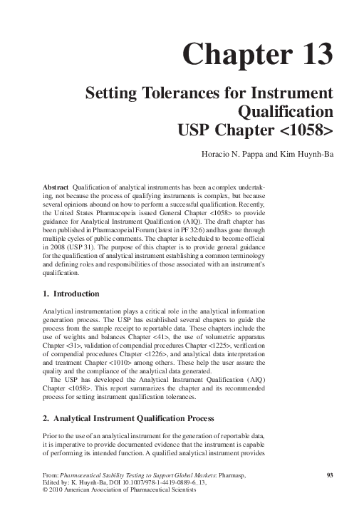 (PDF) Setting Tolerances for Instrument Qualification USP Chapter