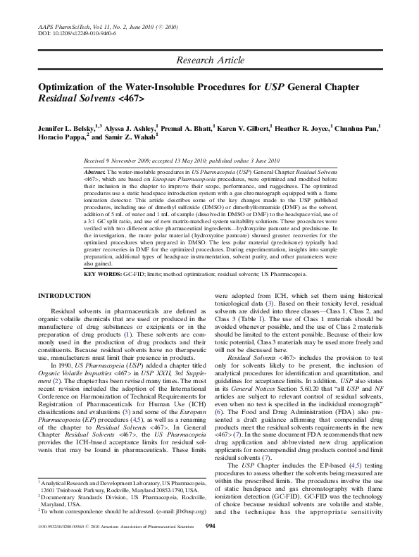 (PDF) Optimization of the WaterInsoluble Procedures for USP General