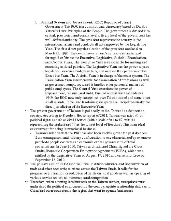 (DOC) I. Political System and Government: ROC( Republic of china ...