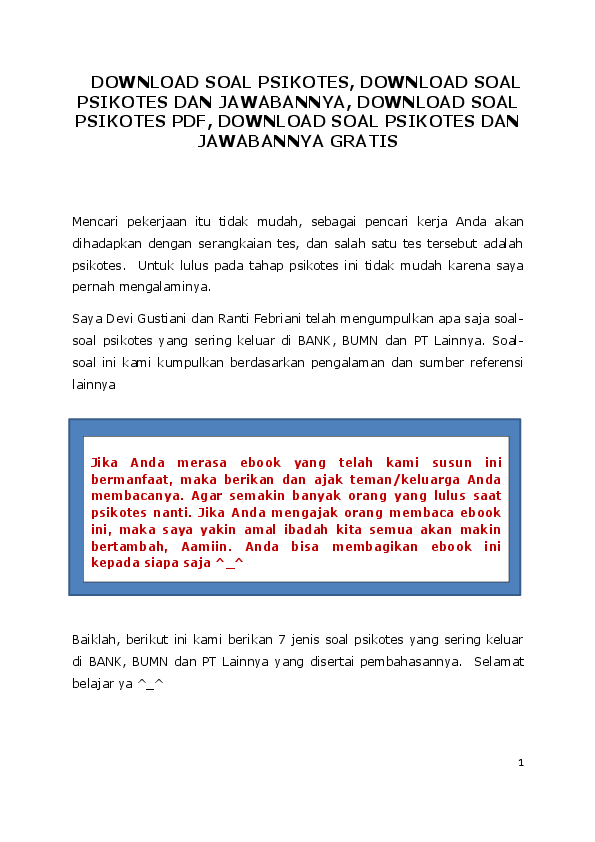 Pdf Downloadsoalpsikotesdanjawabannya Syane Blast Academia Edu