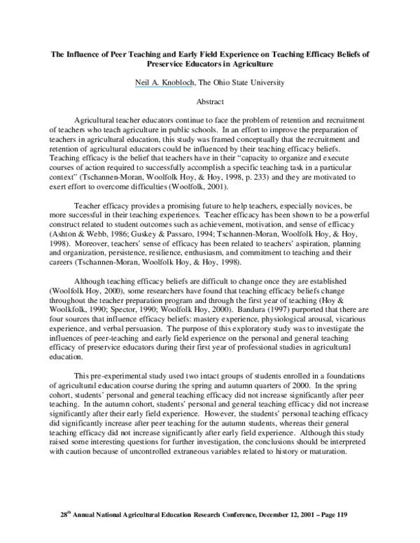 (PDF) The influence of peer teaching and early field experience on ...