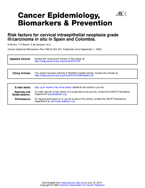 (PDF) Risk factors for cervical intraepithelial neoplasia