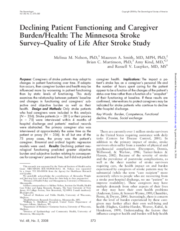 (PDF) Declining Patient Functioning and Caregiver Burden/Health: The ...