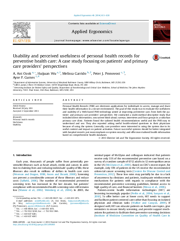(PDF) Usability and perceived usefulness of personal health records for ...