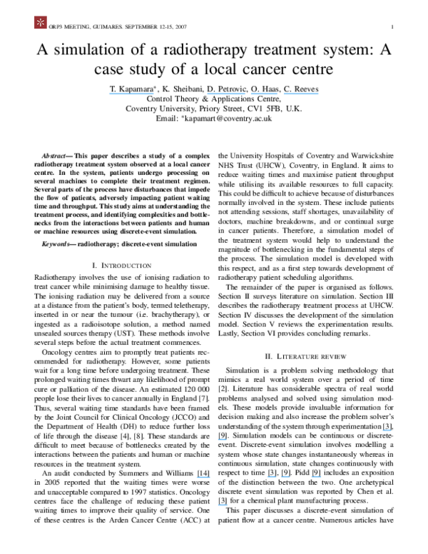 (PDF) A simulation of a radiotherapy treatment system: A case study of ...