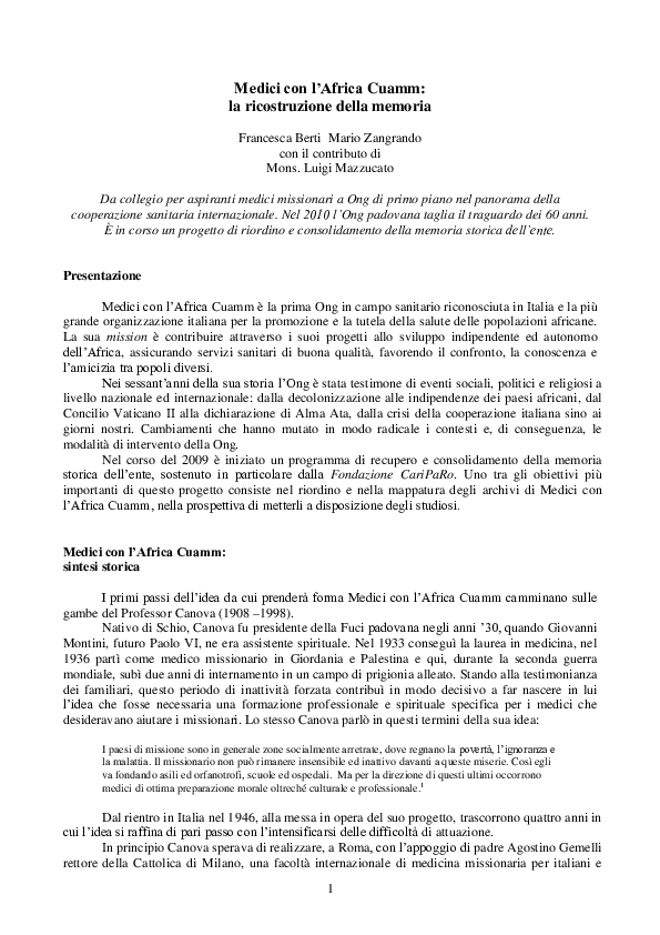 Pdf Medici Con Lafrica Cuamm La Ricostruzione Della