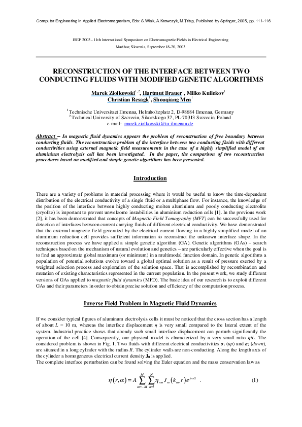 (PDF) Reconstruction of the Interface Between two Conducting Fluids ...