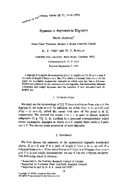 (PDF) Bypasses in asymmetric digraphs